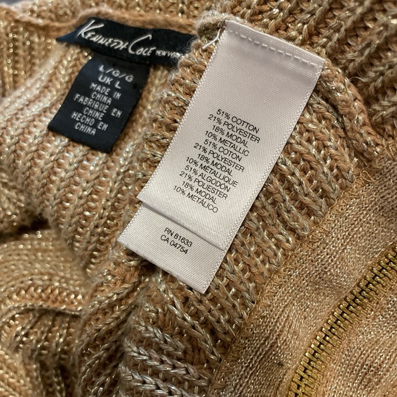 Kenneth Cole New York Open Front Cardigan Size L Gold Metallic Waterfall Shimmer - Picture 6 of 12